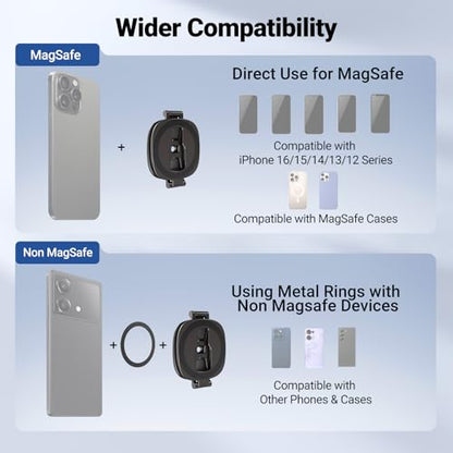 NEEWER Dual Magnetic Phone Ring Holder, Slim Folding Cell Phone Grip Stand Tripod Mount with 1/4" Thread & Cold Shoe Mount, Compatible with MagSafe iPhone Samsung Android for Video Recording, PA095 - style: PA095