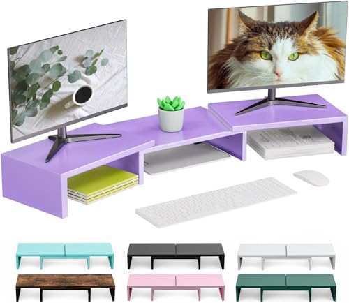 Dual Monitor Stand for Desk, Metal Monitor Riser, Purple Office Supplies Desk Accessories (Purple) - color: Purple