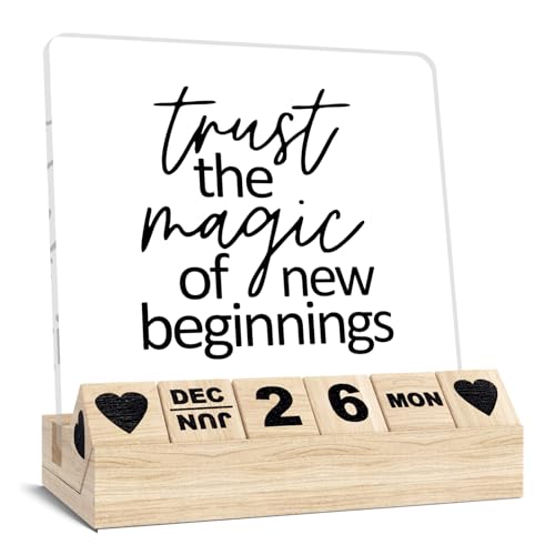 New Beginnings Gifts - Wooden Block Calendar, Inspirationa Graduation New Job Chapter Going Away Farewell Goodbye Leaving Gifts for Coworker Teacher Friend Desk Sign Office Decor Accessories - color: Black - Text