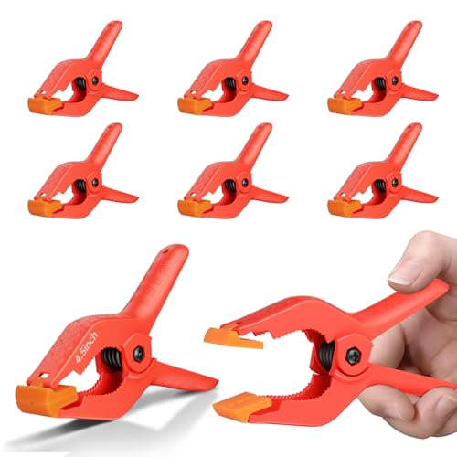 EMART 6 Pack Heavy Duty Spring Clamps, 4.5 inch Plastic Photo Booth Backdrop Clips Clamps for Backdrop Stand, Photography Studio, Photoshoot, Woodworking, Balloon Arch, Crafts, Pool Cover-Red - color: Red and Orange, size: 4.5 inch