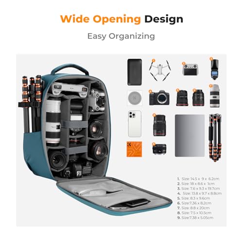 K&F CONCEPT Camera Backpack,Hardshell Photography DSLR Camera Bag with 15-15.6 Inch Laptop Compartment Hard Shell Camera Case Compatible with Canon/Nikon/Sony/DJI Mavic Drone - color: Blue