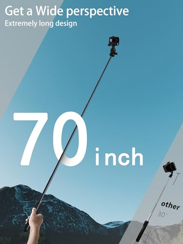 70" Action Camera Tripod for DJI, Extendable Selfie Stick Tripod with Action Camera Adapter, Phone Holder, Compatible with DJI Action 6/5 pro/5, Insta360 X5/X4, Gopro Hero 13/12/11/10