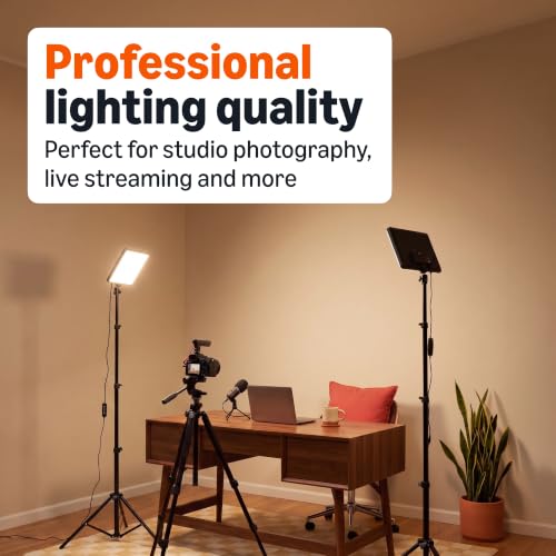 Amazon Basics 2-Pack Dimmable LED Video Light with 62.3-Inch Adjustable Tripod, RGB Modes, 360° Gimbal, USB-Powered, for Streaming, Content Creation