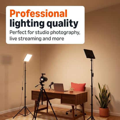 Amazon Basics 2-Pack Dimmable LED Video Light with 62.3-Inch Adjustable Tripod, RGB Modes, 360° Gimbal, USB-Powered, for Streaming, Content Creation