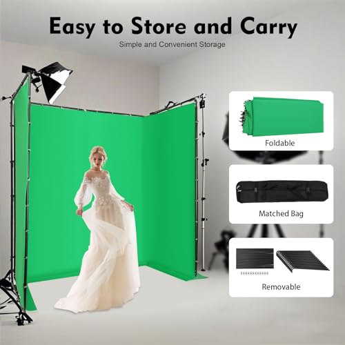7.87ft x 13.12ft Green Screen Backdrop with Stand, Large Collapsible Green Backdrop w/Stand Foldable Frame for Parties Photography Video Shooting Live Streaming Gaming YouTube Creators (Green) - color: Green