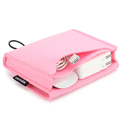 NIDOO Portable Felt Storage Bag, Electronics Accessories Protective Case Pouch for MacBook Power Adapter, Mouse, Cellphone, Cables, SSD, HDD, Power Bank, Portable External Hard Drive, Pink - color: Pink