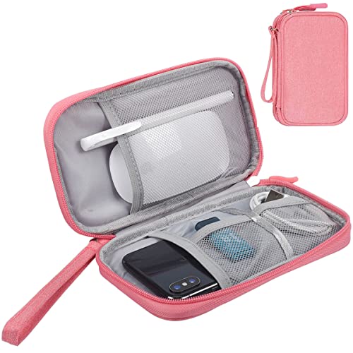 Electronics Accessories Organizer Pouch Bag, Universal Travel Digital Accessories Storage Bag for Portable Charger, Cables, Earphone, iPhone, Cord, Customize Inside with Dividers, Pink - color: Pink