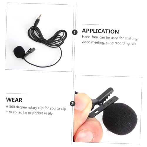 Hemoton Mini Lavalier Microphone for Mobile Phones Clip Condenser Mic for Laptops and Cameras Portable Design Rotary Clip for Video Calls and Recording Black