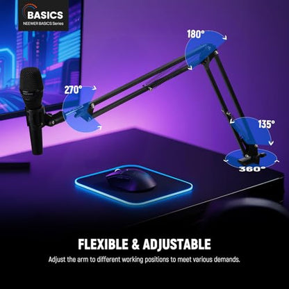 NEEWER Microphone Arm Stand, Suspension Scissor Boom Mic Arm Desk Mount with Clip & 3/8" to 5/8" Adapter Compatible with Blue Yeti Snowball HyperX QuadCast SoloCast Shure, Max Load 3.3 lbs, MS006 - style: MS006