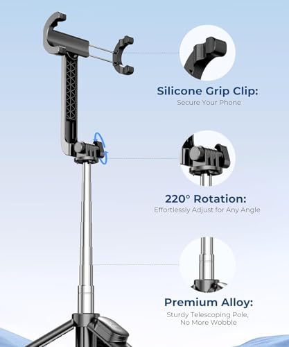 Fuloview 67” Selfie Stick Tripod for iPhone, Lightweight Travel Phone Tripod with Wireless Remote, Extendable Cell Phone Stand for Photography, Video & Live Streaming – Black