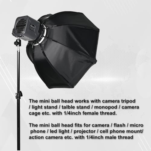 SIOTI Mini Tripod Ball Head, Swivel Mini Ball Head, Panoramic 360° Vertical Pan 90°, Compatible with Projector/DSLR/Action Camera/Cell Phone, and Works with Tripod/Monopod/Light Stand/Cage, etc. - color: Mini Ball Head