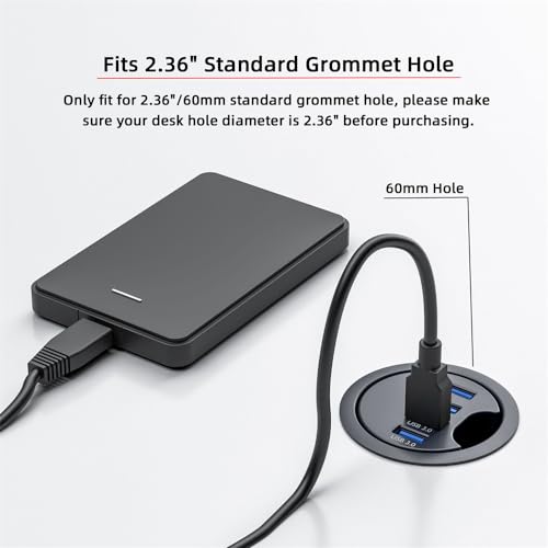 Cablecc 4 Ports USB 3.0 Hub USB Splitter 60mm Desk Grommet Dock Station Interface for Desktop PC Desk - style: 4USB3.0