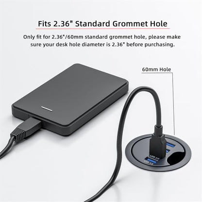 Cablecc 4 Ports USB 3.0 Hub USB Splitter 60mm Desk Grommet Dock Station Interface for Desktop PC Desk - style: 4USB3.0