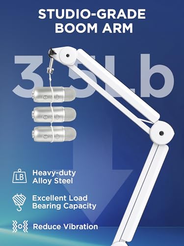 InnoGear Mic Boom Arm Microphone Stand Cable Management for Blue Yeti FIFINE AM8 K669B HyperX QuadCast S SoloCast AT2020 and Other Microphone, White - color: White, style: Standard Clamp