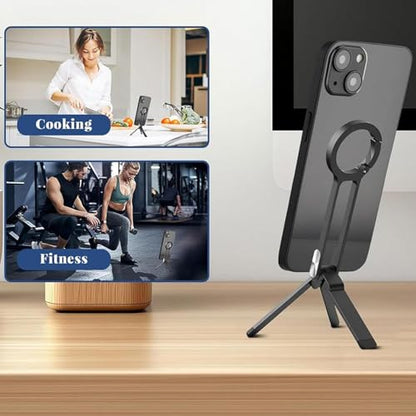 Magnetic Phone Tripod - Aluminum Foldable Stand, Adjustable Stable Mount, Lightweight Durable Holder | Smartphone Tripod for Desk Home Outdoor Video Calls Filming Content Creation Entertainment - color: Black