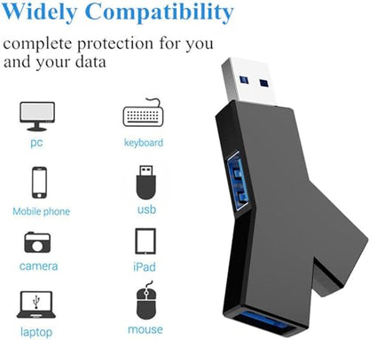 Black 3-Port Splitter Hub (2 USB 2.0 + 1 USB 3.0), USB Hub, Mini Laptop with USB 3.0 for Windows XP/Vista/7/8/10, Compatible USB Adapter for PC and Laptop Networking Products Computer Accessories