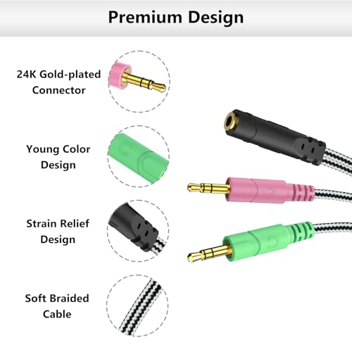 MillSO Headphone Splitter for Computer CTIA 3.5mm TRRS Female to Dual TRS Male Mic Audio Jack Y Adapter Headset Splitter Cable for PC Laptop to Gaming Headset - 8inch/20cm - size: 1 Pack / 0.6 Feet