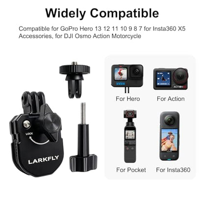 Motorcycle Windshield Clip Camera Mount, Aluminum Alloy Motorbike Windscreen Clamp Mount with 1/4” Adapter for Gopro Hero DJI Action 5 4 3 2 OSMO 360 for insta360 Ace Pro 2 Action Camera