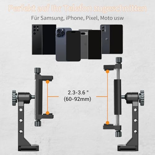 Metal Phone Mount for Tripod with 2 Cold Shoes & Arca Port,Phone Holder Stand with 4 * 1/4" Screw Mount,Support Vertical & Horizontal Rotate Suitable for iPhone 17 Pro/16Pro/15Pro/14/13
