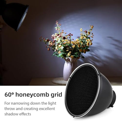 7" Standard Reflector Lamp Shade Dish Diffuser with 60° Honeycomb Grid for Bowens Mount Studio Strobe Flash Light Speedlite (with Soft Cloth)