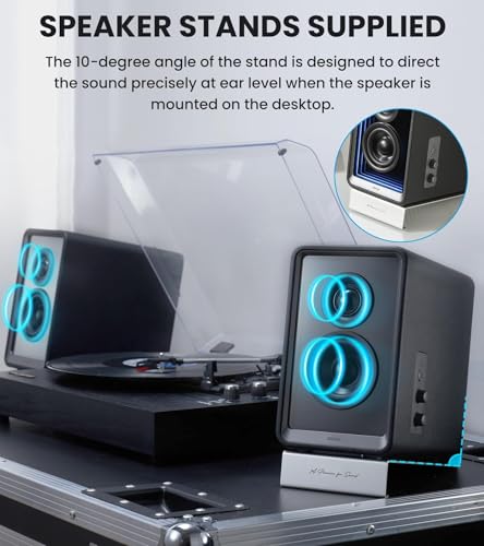 Edifier QR65 Desktop Active Monitor with 2.75" Long-Throw Aluminum Diaphragm mid-Low Drivers, Hi-Res Audio, Brilliant Light Effects, 70W Output Power Bluetooth Speakers with Stands - Black - color: Black