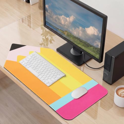 Chumia Pencil Teacher Desk Mat 32 x 16 Inches Lagre Keyboard Mouse Pad Back to School Desk Accessories Gift Teacher Appreciation Gift for Women Pencil Theme Classroom Office Table Decor