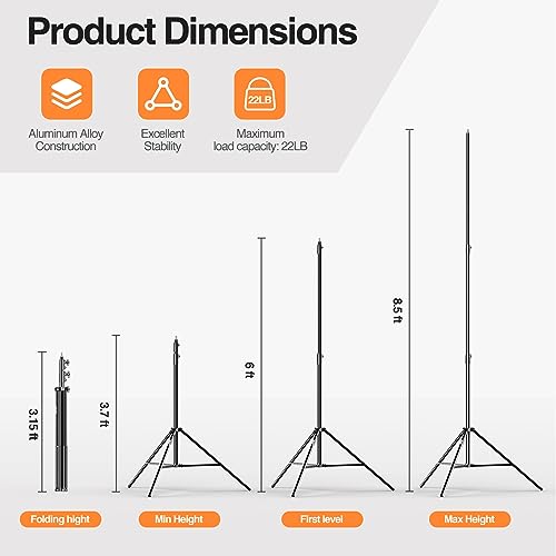 EMART Heavy Duty Light Stand 8.5ft, Spring Cushioned, Aluminum Alloy Construction, Photo Video Studio Tripod with Carrying Bag for Photography Lighting, Parabolic Softbox, Flash (1 Pack) - size: 1 Pack