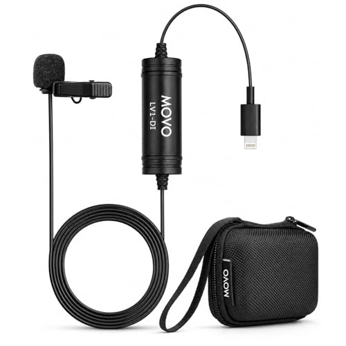 Movo LV1-DI Lavalier Microphone for iPhone & iPad – MFi Certified Lightning Clip-On Mic – 20ft Cable – for YouTube, TikTok, Podcasts, Interviews & Vlogging
