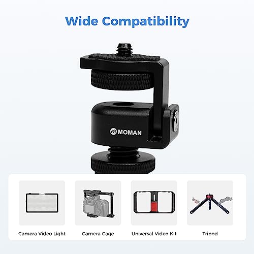 Moman Ball Head Cold Shoe Mount 1/4" Mini Adapter BH02 with 1/4"-20 Thread for Camera Microphone LED Video Light Monitor (2 Pack)