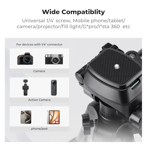 K&F CONCEPT 25" Mini Desk Tripod for Camera Video | Portable Aluminum Tripod for DSLR Cameras Phone, Lightweight Video Tripod for Travel. with Remote Max load 8.8 lbs. Black