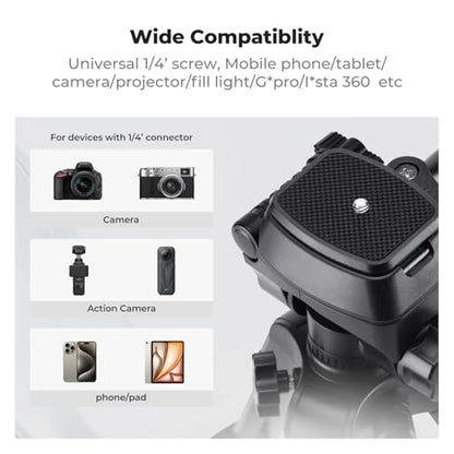 K&F CONCEPT 25" Mini Desk Tripod for Camera Video | Portable Aluminum Tripod for DSLR Cameras Phone, Lightweight Video Tripod for Travel. with Remote Max load 8.8 lbs. Black