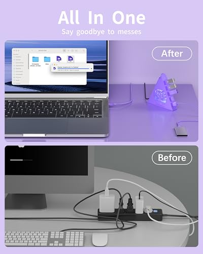 7-Port USB 3.0 Hub, Deep Purple Vertical USB Expander with Tree RGB Lighting, 5Gbps Data Transfer, 2FT Cable, Compatible with Laptop, Desktop, PS5, Xbox, Printer, Flash Drive, HDD - color: 3-Tree Deep Purple