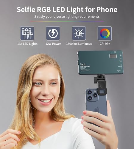 Selfie Camera Phone Light with Metal Hotshoe & Clip, 135 LED CRI 96+ 2500K-9900K 4000mAh RGB Video Light for iPhone, Cameras, Selfie, Video Conference, TikTok Live Streaming, Gifts for Women & Mom - size: 135 LED