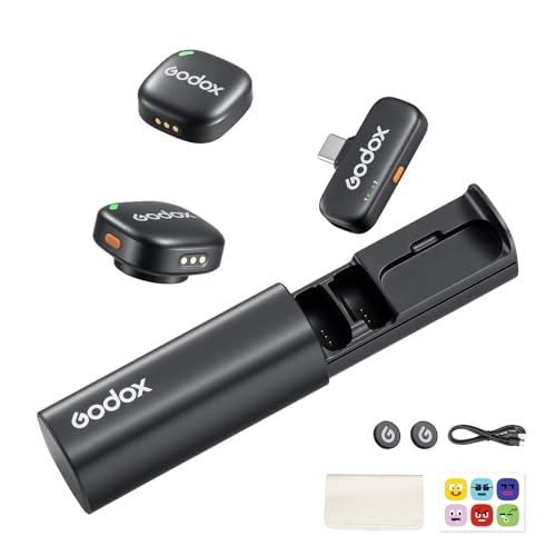 GODOX C01 Kit2 Wireless Lavalier Microphone for iPhone 15/16/17 & Android, USB C, Intelligent Noise Reduction, 48kHz/24bit Audio & 200m Range for Vlogging, YouTube (2 TX + 1 USB-C RX + Charging Case)