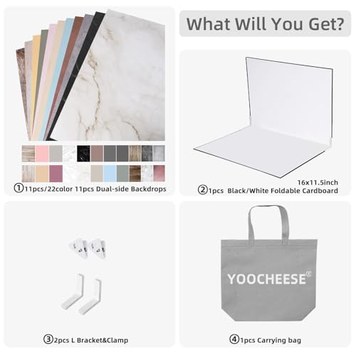 Yoocheese Photography Backdrops for Product Photos: 11pcs/22pattern Double-Sided Small Paper Backgrounds for Food/Jewelry/Mini Items Shooting, Content Creation & E-Commerce Use.(16.5x11.7inch) - color: dark