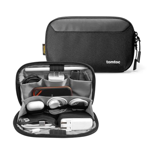 tomtoc Travel Cable Organizer Pouch, Electronics Accessories Organizer Portable Waterproof Double Accessories Carry Case for Cord, Charger, Cables, USB Drive, Black - color: Black, size: S