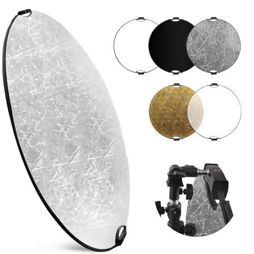 32''(80cm) Reflector Photography, Collapsible Light Reflector with Bag & tilt Adapter, 5 in 1 Handle Reflector for Studio & Outdoor Lighting -Photographer's Gift, No More Assistants Needed - style: Dual Handles