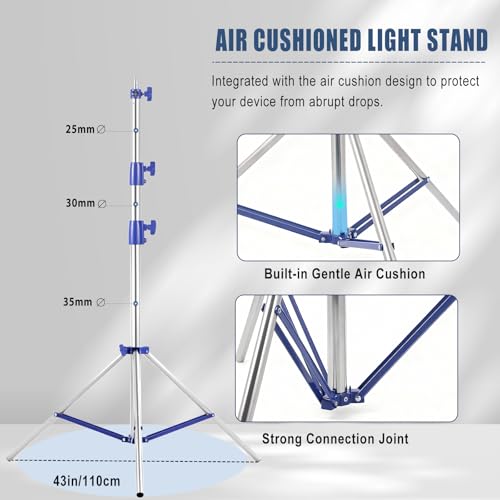 SH Light Stand Photography, 9.1ft/280cm Air Cushioned Studio Light Stand, Heavy Duty Metal Photo Video Tripod Stand with 1/4" to 3/8" Screw for Strobe, Camera, Ring Light, Softbox, Max Load 22lb/10kg - color: Blue
