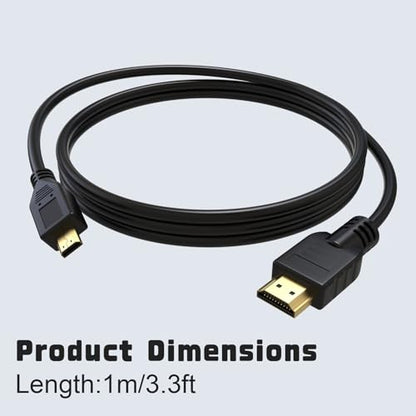 Micro HDMI to HDMI Cable Cord Compatible with Sony A7 III/A7R III, A6400, A6700, ZV-E10, ZV-E1, for Canon EOS M5, M6, R6/R7/R8/R10, R6 Mark II, for Panasonic Lumix ZS200 G85 FZ80 (3.3FT) - size: 3.3FT