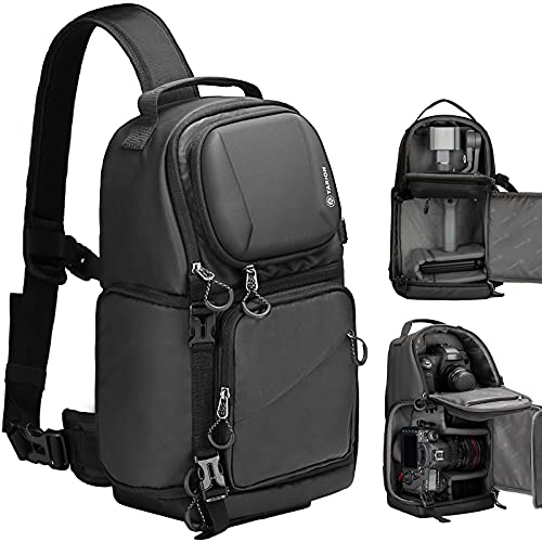 TARION Camera Sling Bag Backpack - DSLR Sling Camera Bag for Photographers | Cross body Sling Bag with Raincover Tripod Holder Photography Compact Slingpack Black TR-S - color: Sling Bag Black, size: Large