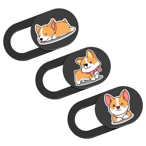 HKDGYHON Webcam Cover, 0.02 inch Laptop Camera Cover, Cute Accessories for Laptop PC iPhone iPad iMac MacBook Pro Air Computer Smartphone Tablet, Camera Cover Slide, Privacy Web Camera Protection - color: Quiet Corgi-Black