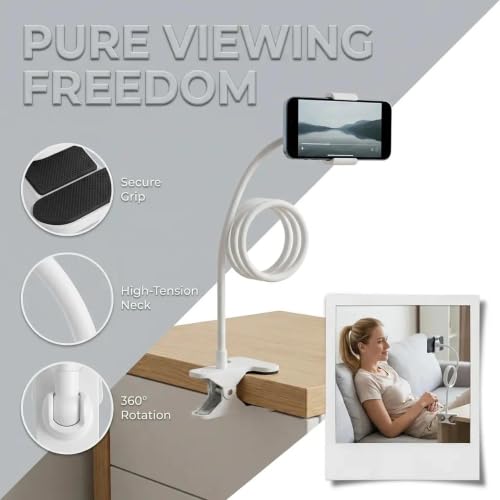 Mobile Phone Holder, Long Neck, Desktop and Bedside Mobile Phone Holder - color: white
