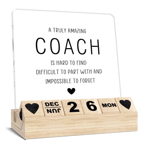 Coach Gift - Block Calendar Desk Sign, Thank You Gift for Baseball Softball Soccer Football Basketball Team Coach Office Decor Plaque Accessories - color: Warm