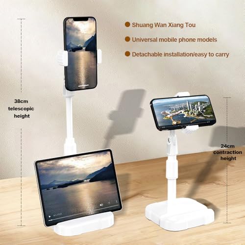 Phone Stand for Desk, Angle Height Adjustable Holder for Desk, Desktop Webcam Mount Compatible, Ergonomic Design, for Smartphone Devices, Office Desk Accessories (White)