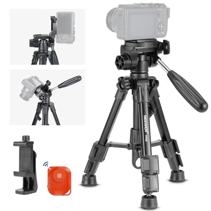 NEEWER Basic Mini Desk Tripod for iPhone & Camera with 3 Way Pan Tilt Head, Handle & Remote, Metal Portable Table Top Video Phone Tripod with 1/4" Plate for DSLR Camera Camcorder, Max Load 13lb, TP02 - style: TP02 w/Phone Holder