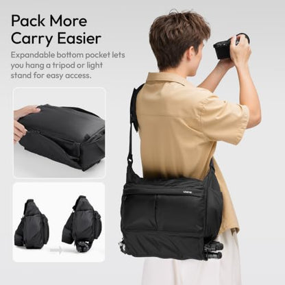 ULANZI U023 Camera Sling Bag 13L, 3-Point Crossbody Bag with MOLLE Shoulder Yoke and Removable EVA Padded Insert, Water-Resistant Camera Bag for Mirrorless DSLR, 14 Inch Laptop,Tripod & POV Action Cam - size: 13L