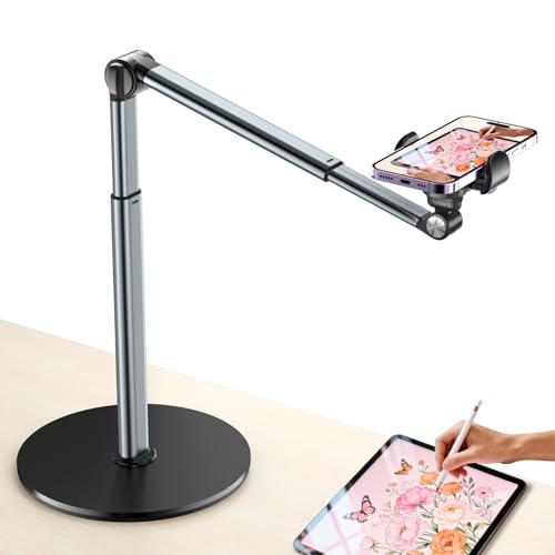 Mionondi Overhead Phone Mount for Video Recording, Aluminum Overhead Tripod for iPhone, Desk Phone Camera Stand for Cooking, Nail Techs, Filming, Live Streaming