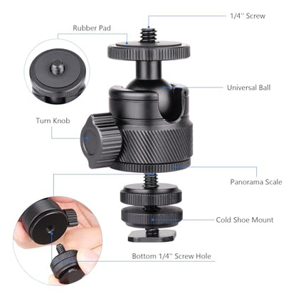 Mini Ball Head, CNC All Metal Aluminum Universal Panoramic Tripod Head Mount for Compact DSLR Action Cam Phone LED Ring Light Monopod Slider, 4.4lb Max Load