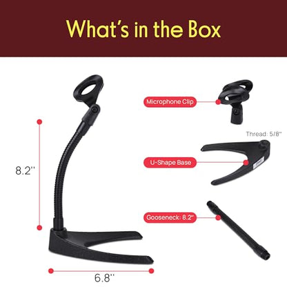 Pyle Desktop Microphone Stand - Universal Tabletop Mic Holder w/ Flexible 8.2'' Inch Gooseneck Mount and Solid U Shape Base - Perfect for Table Desk or Counter - PMKS8 - style: Single Pack