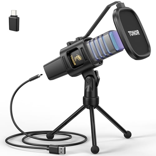 TONOR RGB USB Microphone, Cardioid Condenser Computer PC Mic with Tripod Stand, Pop Filter, Shock Mount for Gaming, Streaming, Podcasting, YouTube, Twitch, Compatible with Laptop Desktop,TC30 with RGB